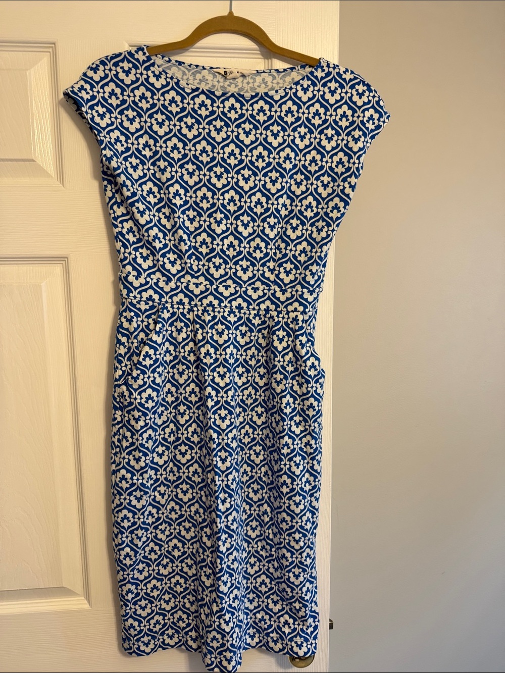Boden Blue and White Printed Midi Dress